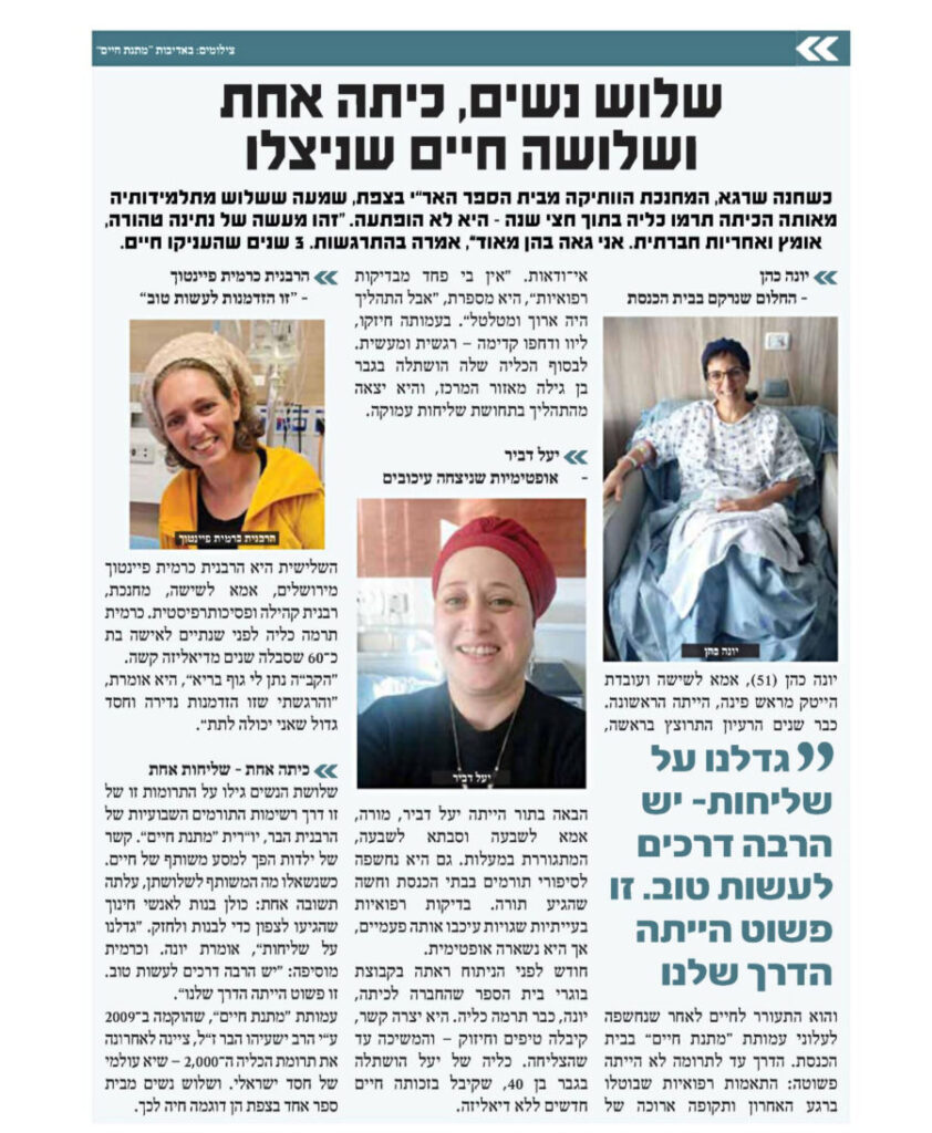 שלש נשים שלמדו יחד באותה כיתה תרמו כליה